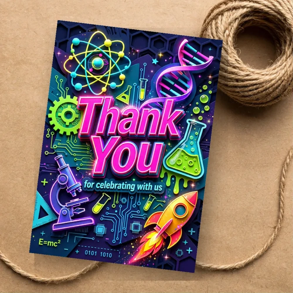 STEM Theme Thank You Cards Birthday Party Supplies (PACK OF 30) - 280 GSM Matte Fine-Art Cardstock (2.5 x 3.5 Inch) - Premium Party Decor Supply by Party Decor Mall - View 1