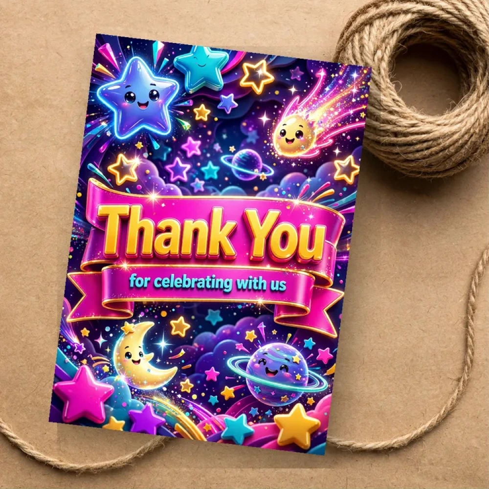 Stars Theme Thank You Cards Birthday Party Supplies (PACK OF 30) - 280 GSM Matte Fine-Art Cardstock (2.5 x 3.5 Inch)