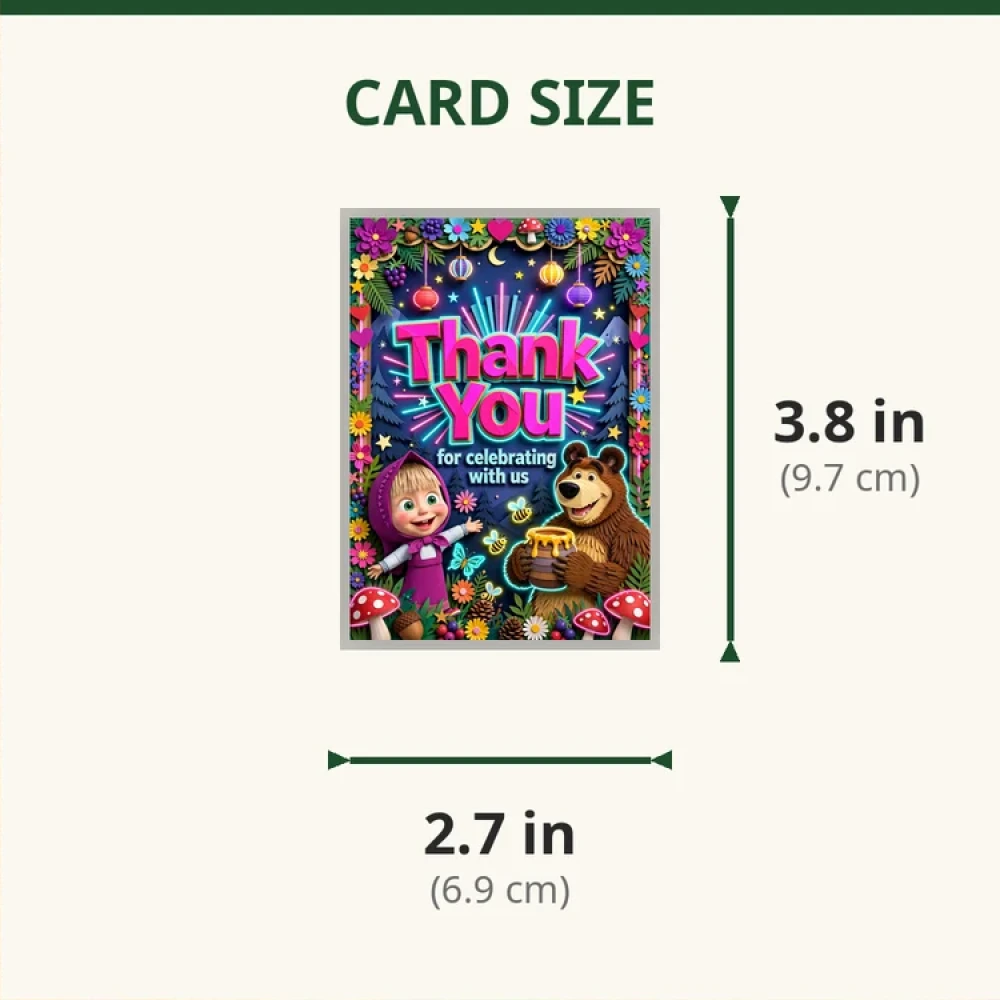 Masha & The Bear Theme Thank You Cards Birthday Party Supplies (PACK OF 30) - 280 GSM Matte Fine-Art Cardstock (2.5 x 3.5 Inch) - Premium Party Decor Supply by Party Decor Mall - View 2