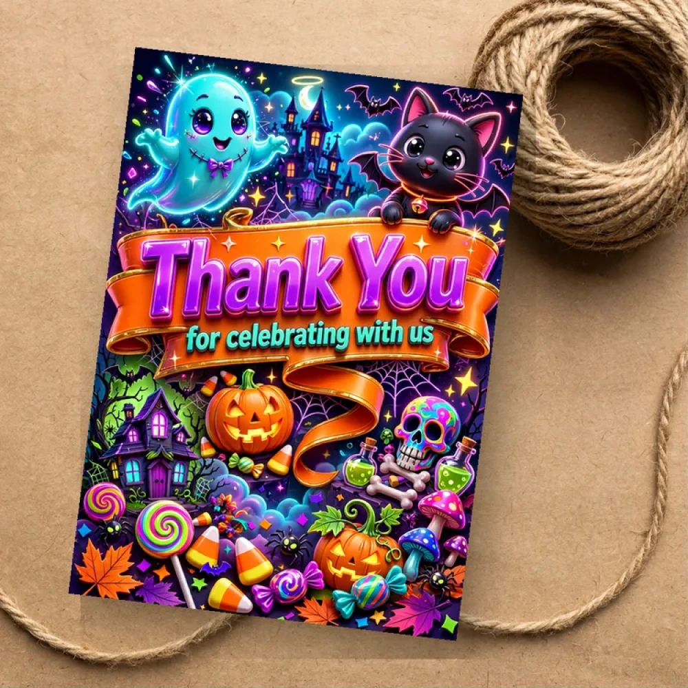Halloween Theme Thank You Cards Birthday Party Supplies (PACK OF 30) - 280 GSM Matte Fine-Art Cardstock (2.5 x 3.5 Inch) - Premium Party Decor Supply by Party Decor Mall - View 1