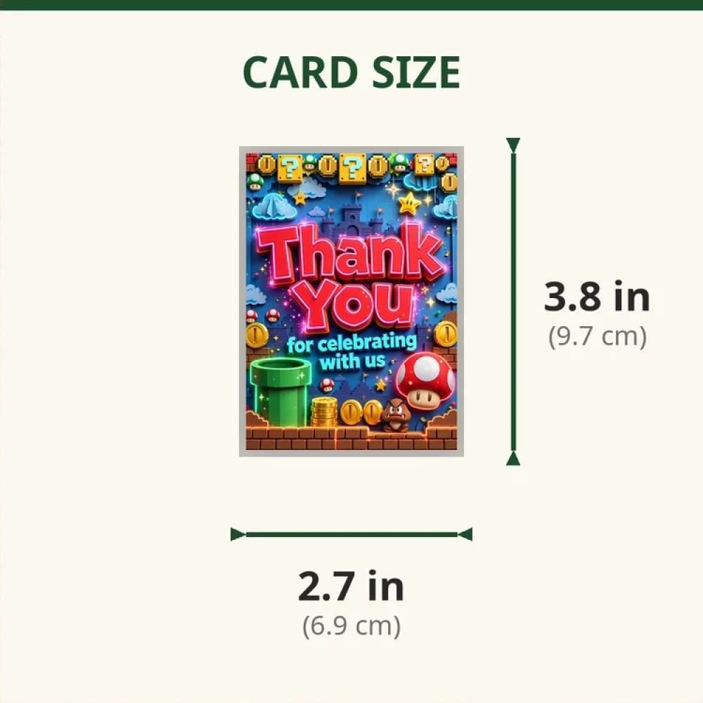 Super Mario Theme Thank You Cards Birthday Party Supplies (PACK OF 30) - 280 GSM Matte Fine-Art Cardstock (2.5 x 3.5 Inch) - Premium Party Decor Supply by Party Decor Mall - View 2