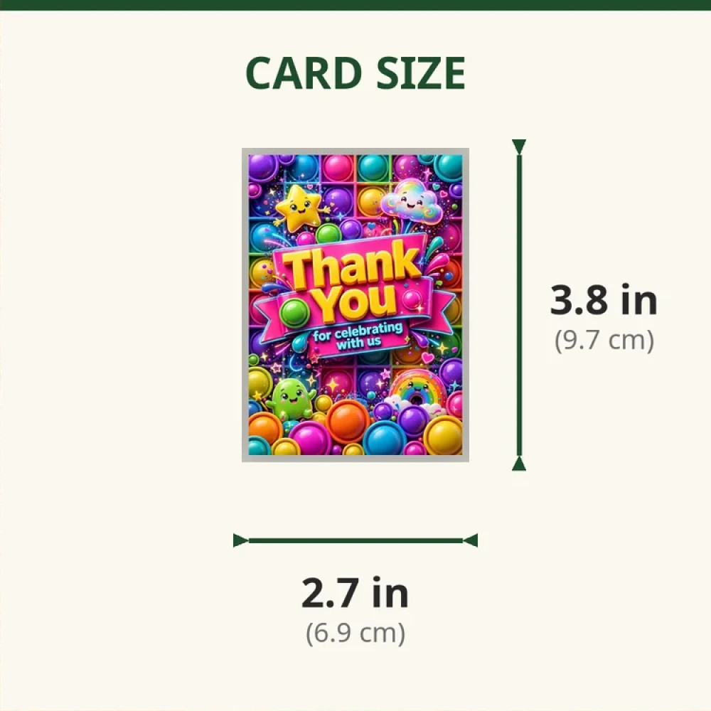 Pop-It Theme Thank You Cards Birthday Party Supplies (PACK OF 30) - 280 GSM Matte Fine-Art Cardstock (2.5 x 3.5 Inch) - Premium Party Decor Supply by Party Decor Mall - View 2