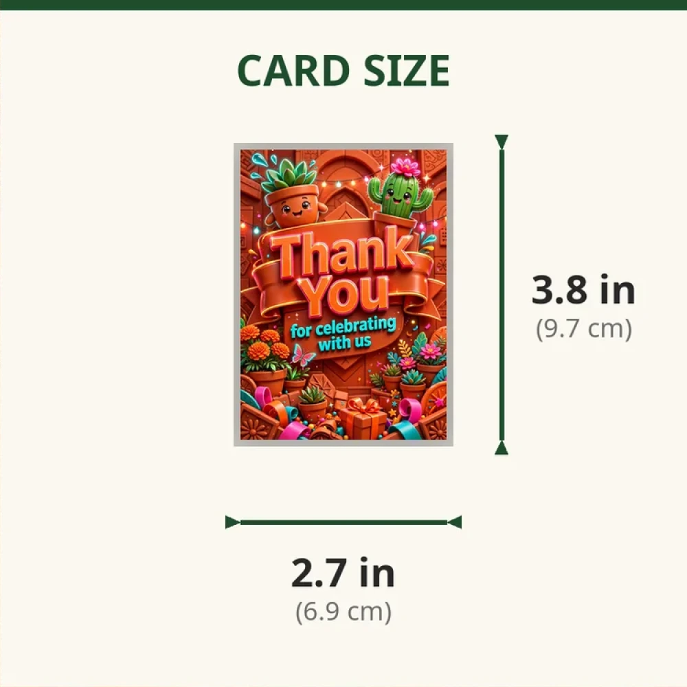 Terracotta Theme Thank You Cards Birthday Party Supplies (PACK OF 30) - 280 GSM Matte Fine-Art Cardstock (2.5 x 3.5 Inch) - Premium Party Decor Supply by Party Decor Mall - View 2