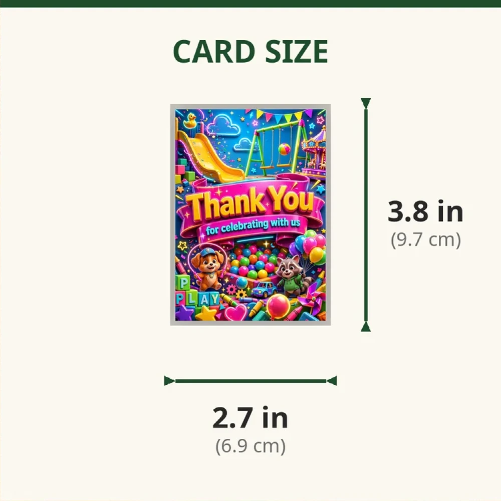 Playground Theme Thank You Cards Birthday Party Supplies (PACK OF 30) - 280 GSM Matte Fine-Art Cardstock (2.5 x 3.5 Inch) - Premium Party Decor Supply by Party Decor Mall - View 2