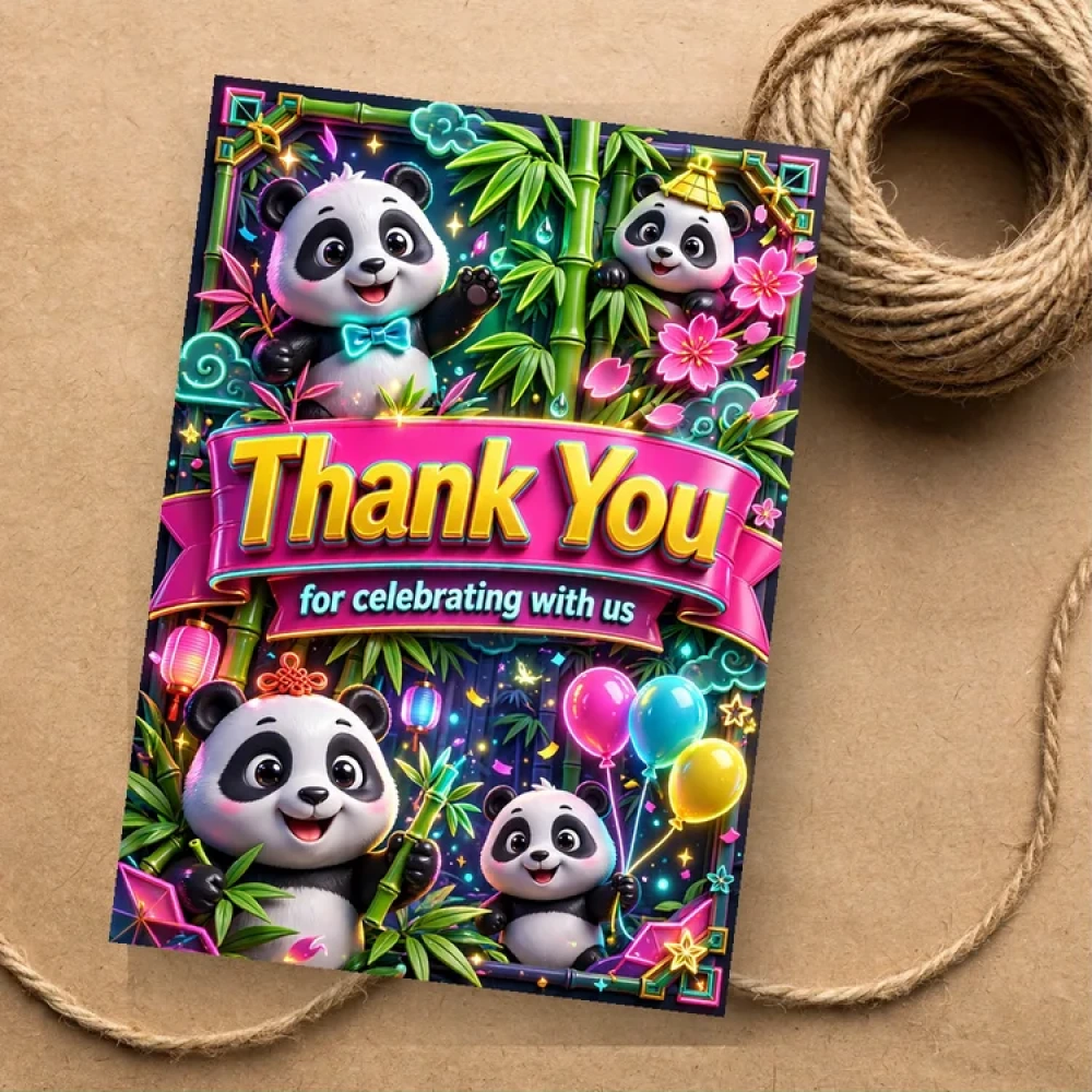 Panda Theme Thank You Cards Birthday Party Supplies (PACK OF 30) - 280 GSM Matte Fine-Art Cardstock (2.5 x 3.5 Inch) - Premium Party Decor Supply by Party Decor Mall - View 1