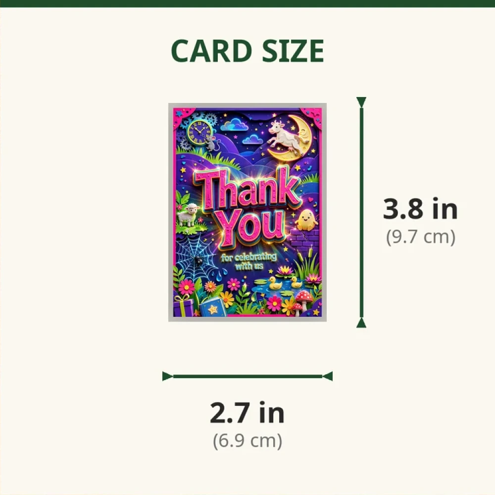 Nursery Rhymes Theme Thank You Cards Birthday Party Supplies (PACK OF 30) - 280 GSM Matte Fine-Art Cardstock (2.5 x 3.5 Inch) - Premium Party Decor Supply by Party Decor Mall - View 2