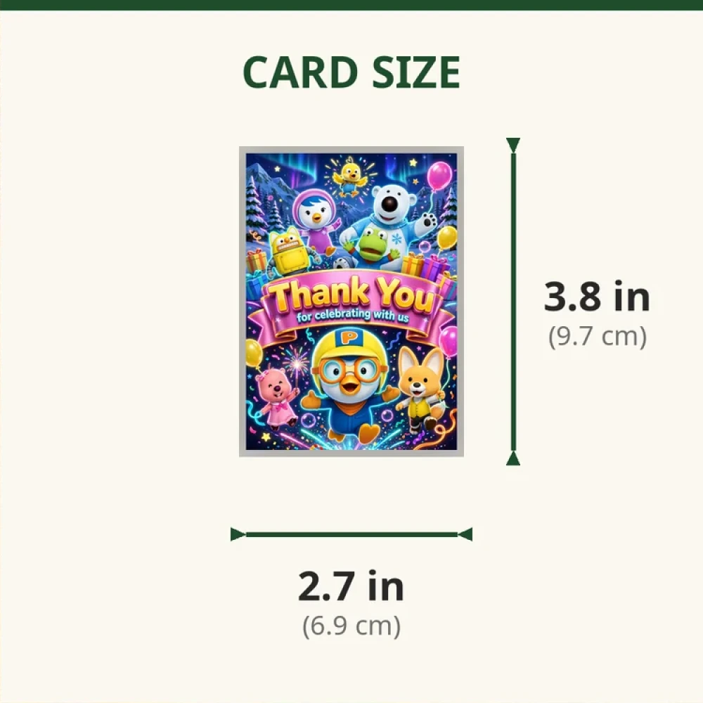 Pororo Theme Thank You Cards Birthday Party Supplies (PACK OF 30) - 280 GSM Matte Fine-Art Cardstock (2.5 x 3.5 Inch) - Premium Party Decor Supply by Party Decor Mall - View 2