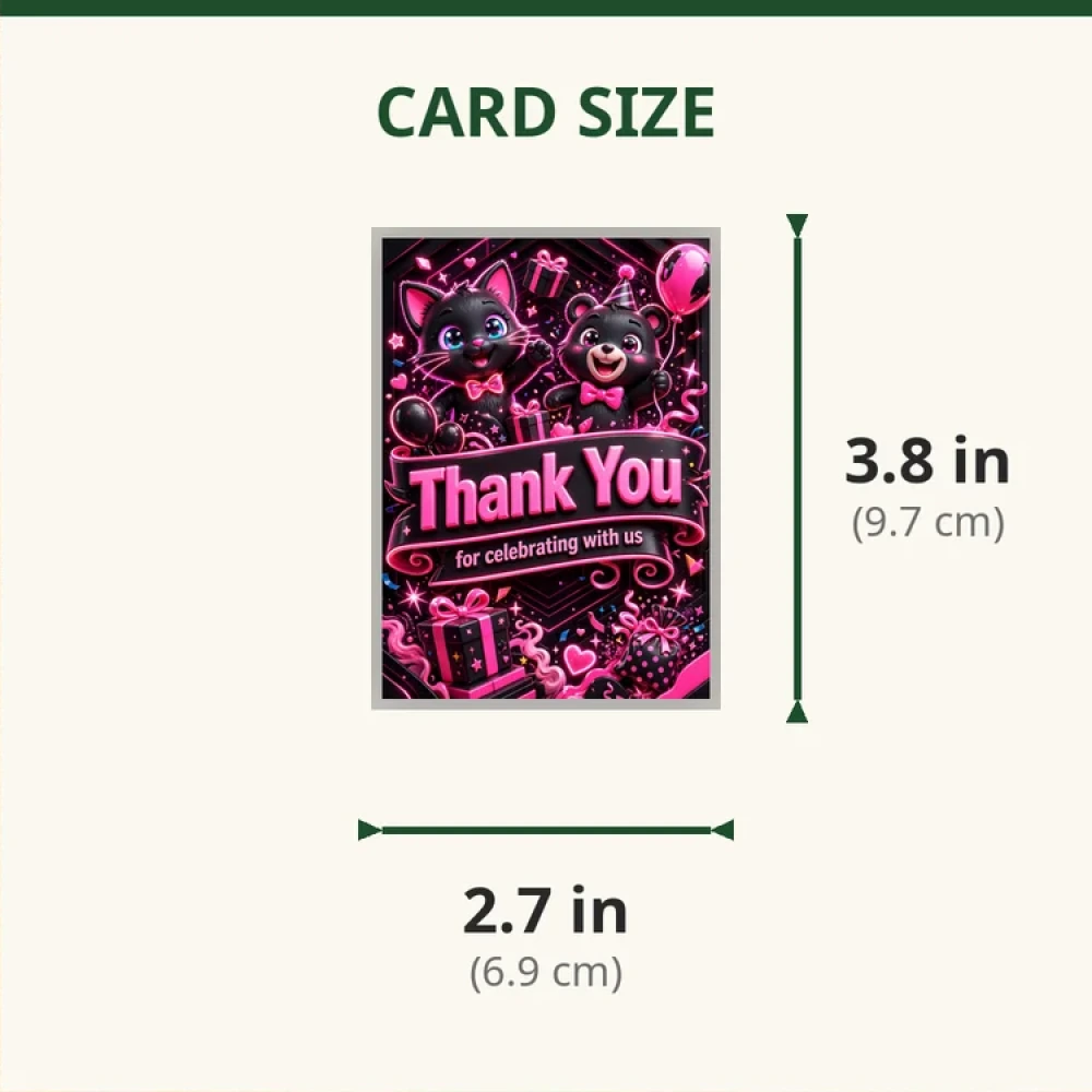 Pink & Black Theme Thank You Cards Birthday Party Supplies (PACK OF 30) - 280 GSM Matte Fine-Art Cardstock (2.5 x 3.5 Inch) - Premium Party Decor Supply by Party Decor Mall - View 2