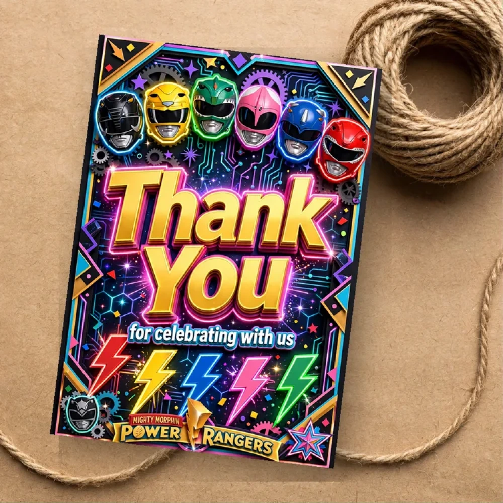 Power Rangers Theme Thank You Cards Birthday Party Supplies (PACK OF 30) - 280 GSM Matte Fine-Art Cardstock (2.5 x 3.5 Inch) - Premium Party Decor Supply by Party Decor Mall - View 1