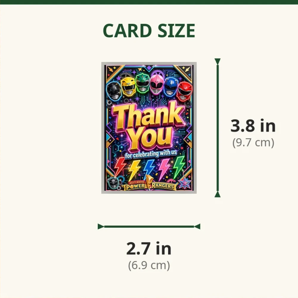 Power Rangers Theme Thank You Cards Birthday Party Supplies (PACK OF 30) - 280 GSM Matte Fine-Art Cardstock (2.5 x 3.5 Inch) - Premium Party Decor Supply by Party Decor Mall - View 2