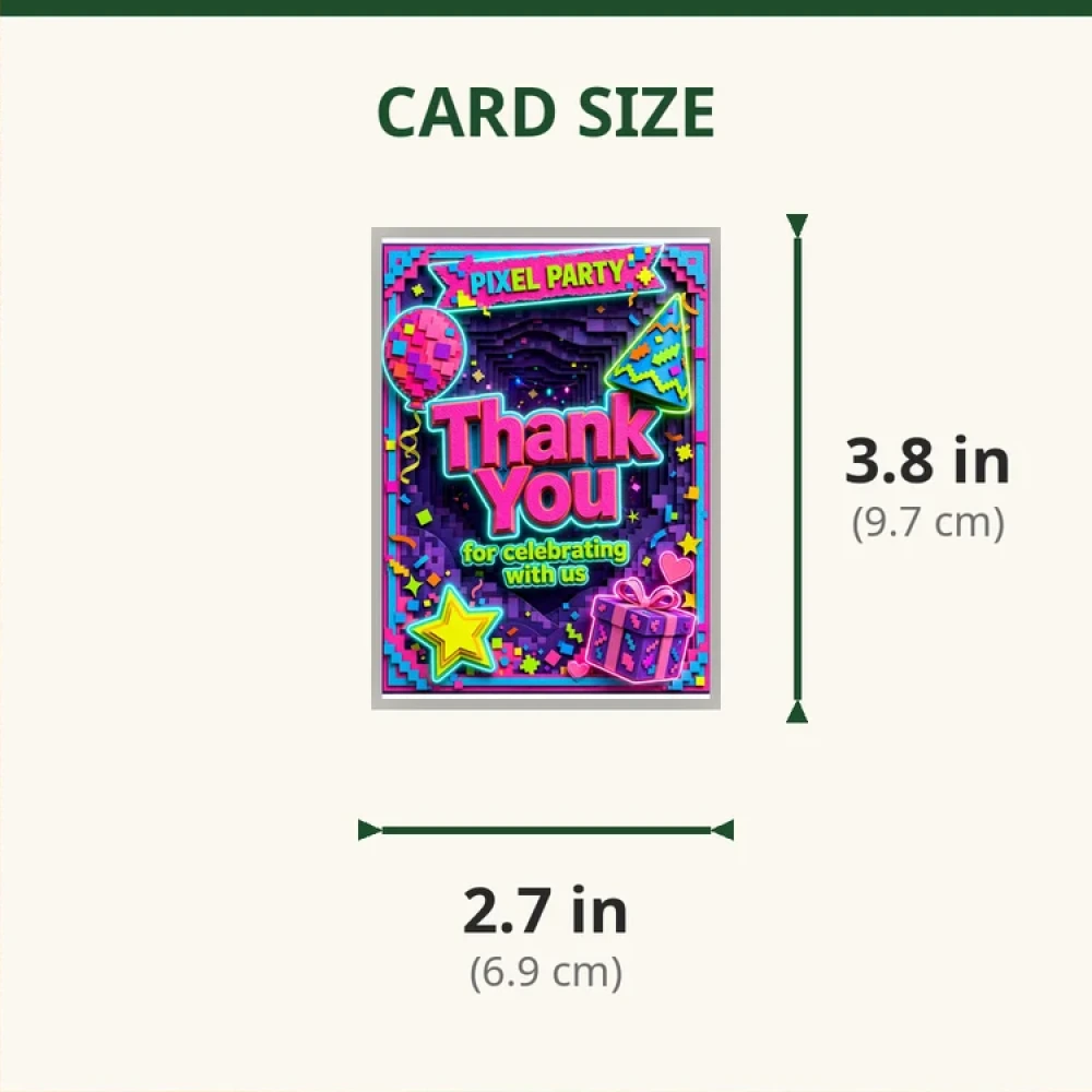 Pixel Party Theme Thank You Cards Birthday Party Supplies (PACK OF 30) - 280 GSM Matte Fine-Art Cardstock (2.5 x 3.5 Inch) - Premium Party Decor Supply by Party Decor Mall - View 2