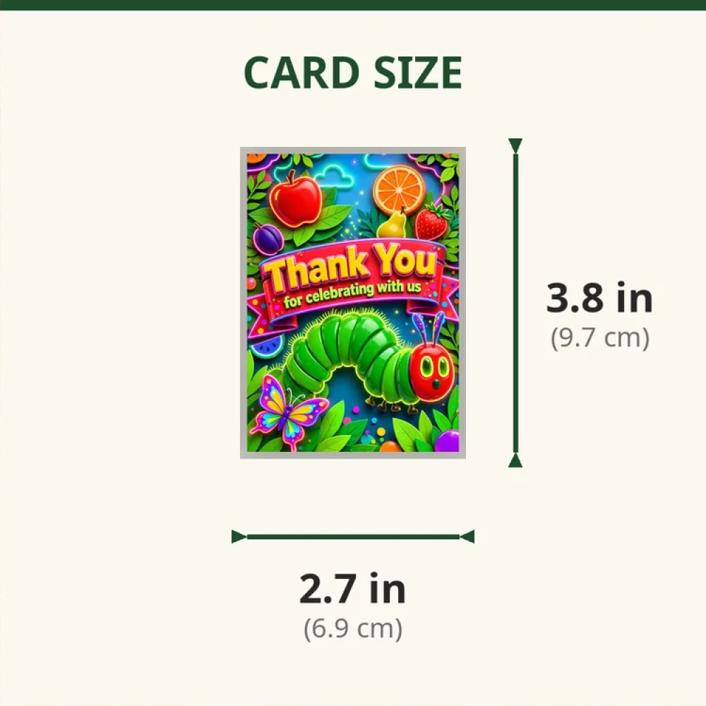 Hungry Caterpillar Theme Thank You Cards Birthday Party Supplies (PACK OF 30) - 280 GSM Matte Fine-Art Cardstock (2.5 x 3.5 Inch) - Premium Party Decor Supply by Party Decor Mall - View 2