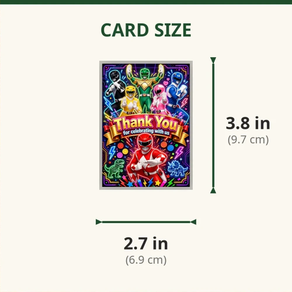 Power Rangers Theme Thank You Cards Birthday Party Supplies (PACK OF 30) - 280 GSM Matte Fine-Art Cardstock (2.5 x 3.5 Inch) - Premium Party Decor Supply by Party Decor Mall - View 2