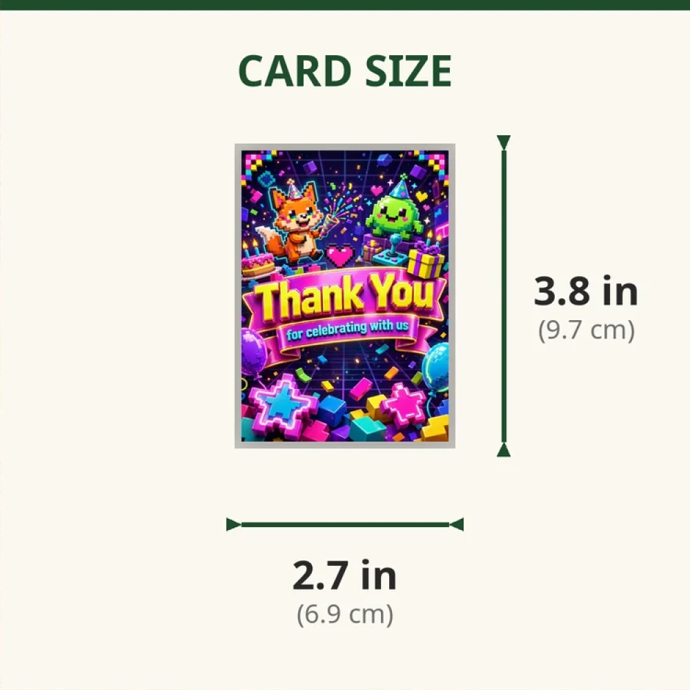 Pixel Party Theme Thank You Cards Birthday Party Supplies (PACK OF 30) - 280 GSM Matte Fine-Art Cardstock (2.5 x 3.5 Inch) - Premium Party Decor Supply by Party Decor Mall - View 2