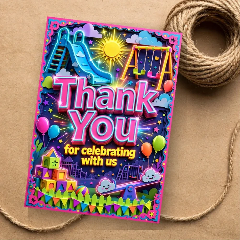 Playground Theme Thank You Cards Birthday Party Supplies (PACK OF 30) - 280 GSM Matte Fine-Art Cardstock (2.5 x 3.5 Inch) - Premium Party Decor Supply by Party Decor Mall - View 1