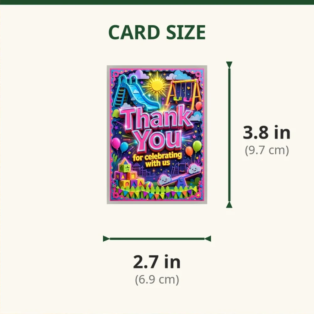 Playground Theme Thank You Cards Birthday Party Supplies (PACK OF 30) - 280 GSM Matte Fine-Art Cardstock (2.5 x 3.5 Inch) - Premium Party Decor Supply by Party Decor Mall - View 2