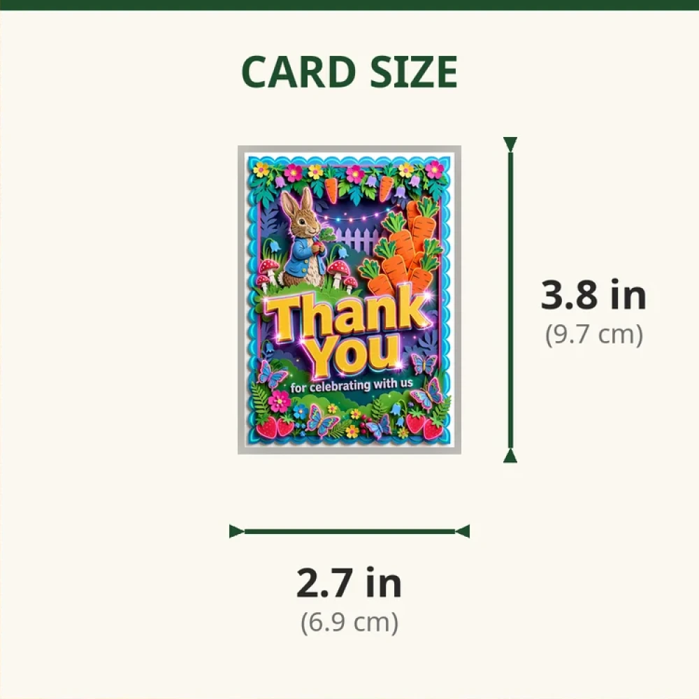 Peter Rabbit Theme Thank You Cards Birthday Party Supplies (PACK OF 30) - 280 GSM Matte Fine-Art Cardstock (2.5 x 3.5 Inch) - Premium Party Decor Supply by Party Decor Mall - View 2