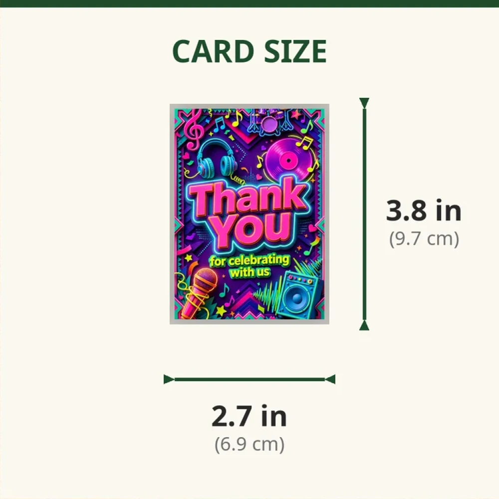 Music Theme Thank You Cards Birthday Party Supplies (PACK OF 30) - 280 GSM Matte Fine-Art Cardstock (2.5 x 3.5 Inch) - Premium Party Decor Supply by Party Decor Mall - View 2