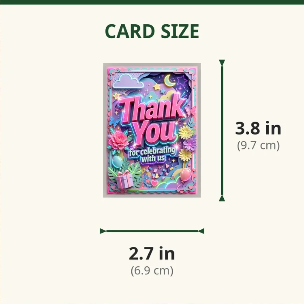 Pastel Aesthetic Theme Thank You Cards Birthday Party Supplies (PACK OF 30) - 280 GSM Matte Fine-Art Cardstock (2.5 x 3.5 Inch) - Premium Party Decor Supply by Party Decor Mall - View 2