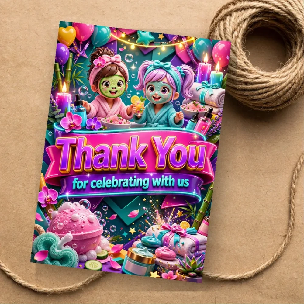 Spa Theme Thank You Cards Birthday Party Supplies (PACK OF 30) - 280 GSM Matte Fine-Art Cardstock (2.5 x 3.5 Inch)