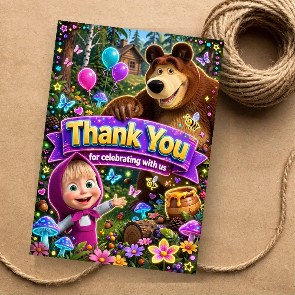 Masha & The Bear Theme Thank You Cards Birthday Party Supplies (PACK OF 30) - 280 GSM Matte Fine-Art Cardstock (2.5 x 3.5 Inch) - Premium Party Decor Supply by Party Decor Mall - View 1