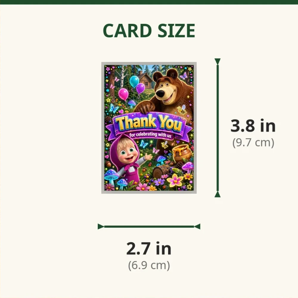Masha & The Bear Theme Thank You Cards Birthday Party Supplies (PACK OF 30) - 280 GSM Matte Fine-Art Cardstock (2.5 x 3.5 Inch) - Premium Party Decor Supply by Party Decor Mall - View 2
