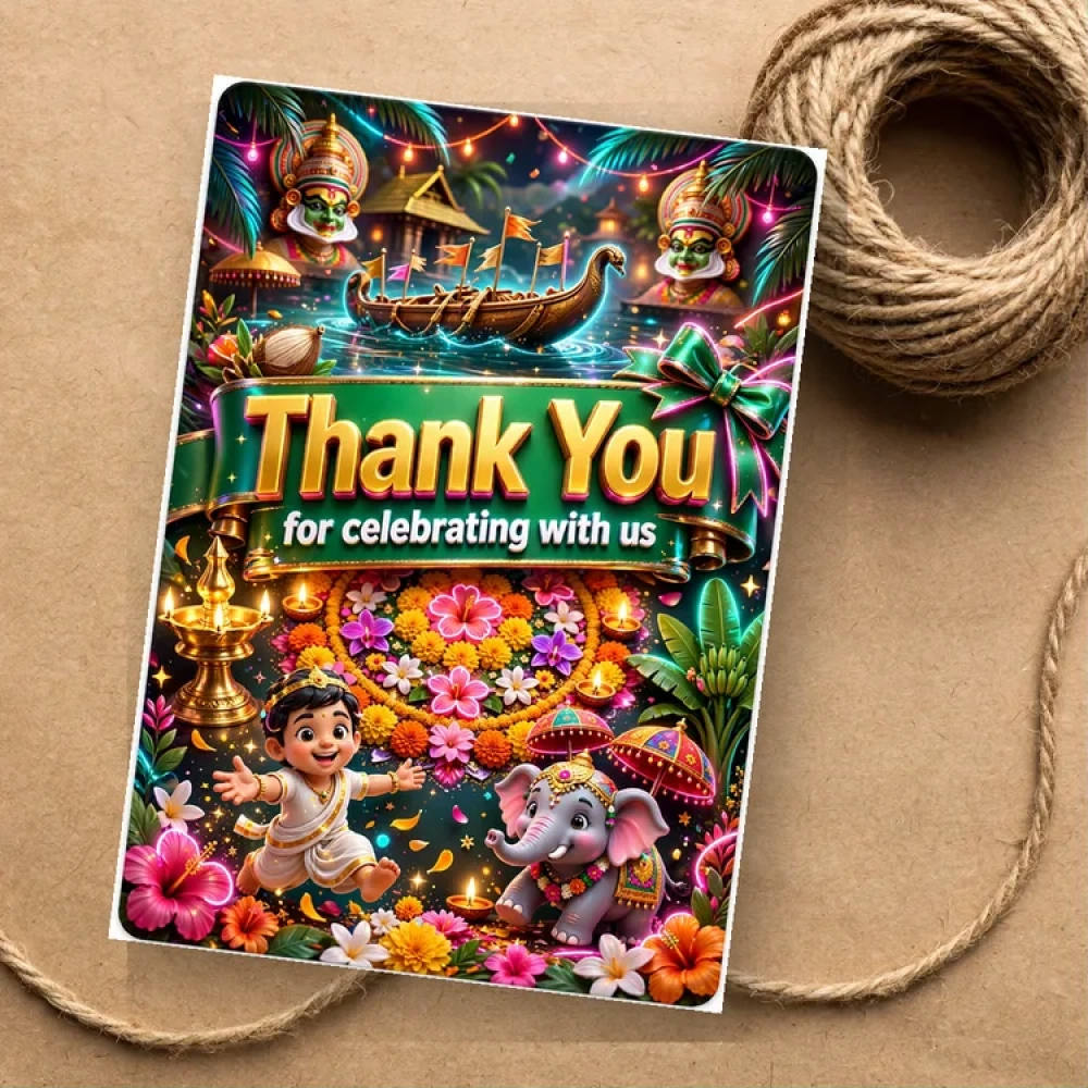 Onam Theme Thank You Cards Birthday Party Supplies (PACK OF 30) - 280 GSM Matte Fine-Art Cardstock (2.5 x 3.5 Inch) - Premium Party Decor Supply by Party Decor Mall - View 1