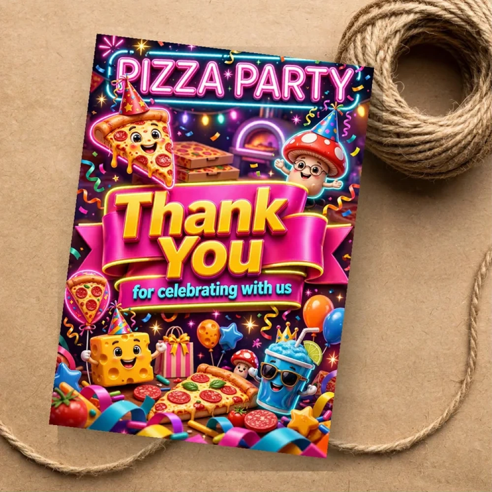 Pizza Party Theme Thank You Cards Birthday Party Supplies (PACK OF 30) - 280 GSM Matte Fine-Art Cardstock (2.5 x 3.5 Inch) - Premium Party Decor Supply by Party Decor Mall - View 1