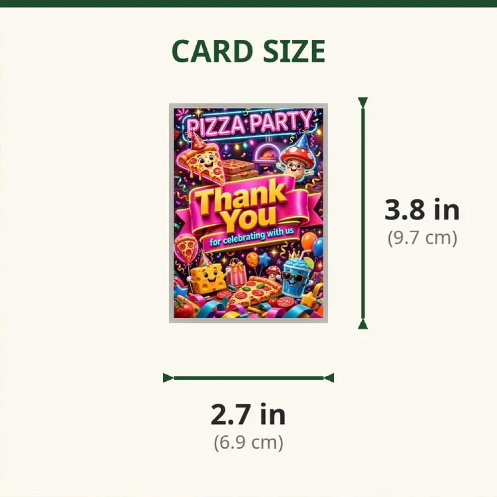 Pizza Party Theme Thank You Cards Birthday Party Supplies (PACK OF 30) - 280 GSM Matte Fine-Art Cardstock (2.5 x 3.5 Inch) - Premium Party Decor Supply by Party Decor Mall - View 2