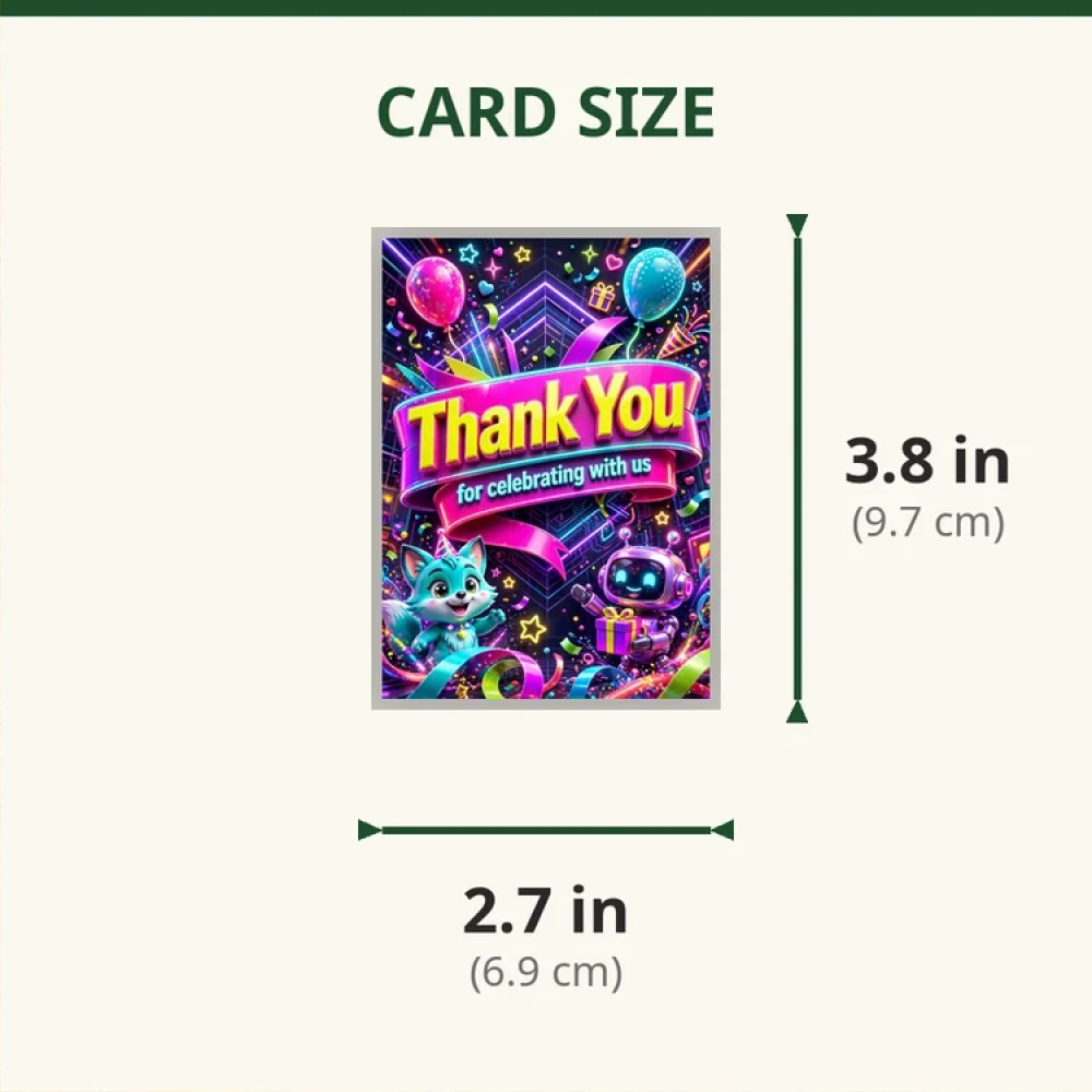 Neon Theme Thank You Cards Birthday Party Supplies (PACK OF 30) - 280 GSM Matte Fine-Art Cardstock (2.5 x 3.5 Inch) - Premium Party Decor Supply by Party Decor Mall - View 2
