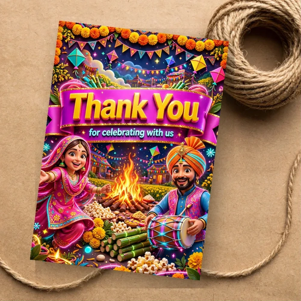 Lohri Theme Thank You Cards Birthday Party Supplies (PACK OF 30) - 280 GSM Matte Fine-Art Cardstock (2.5 x 3.5 Inch) - Premium Party Decor Supply by Party Decor Mall - View 1