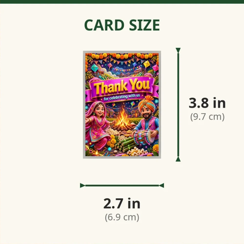 Lohri Theme Thank You Cards Birthday Party Supplies (PACK OF 30) - 280 GSM Matte Fine-Art Cardstock (2.5 x 3.5 Inch) - Premium Party Decor Supply by Party Decor Mall - View 2