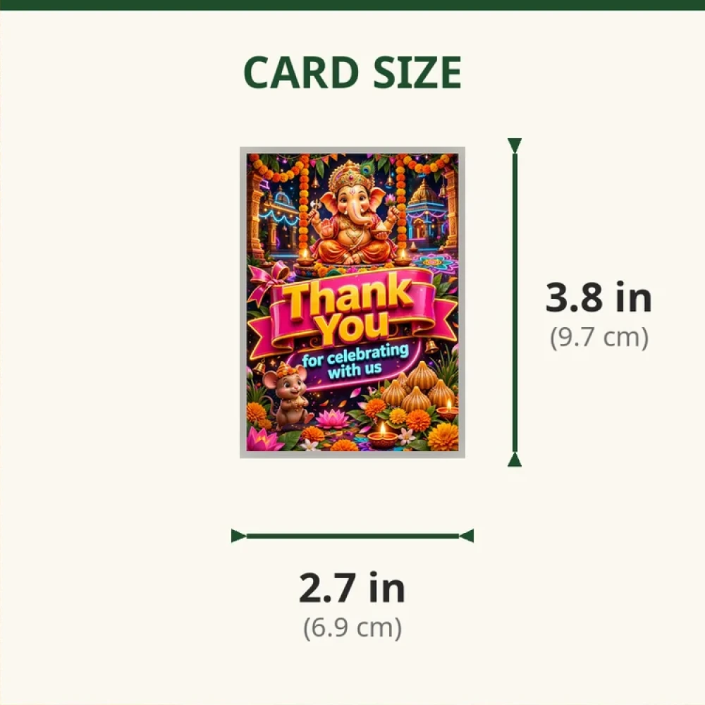 Ganesh Chaturthi Theme Thank You Cards Birthday Party Supplies (PACK OF 30) - 280 GSM Matte Fine-Art Cardstock (2.5 x 3.5 Inch) - Premium Party Decor Supply by Party Decor Mall - View 2