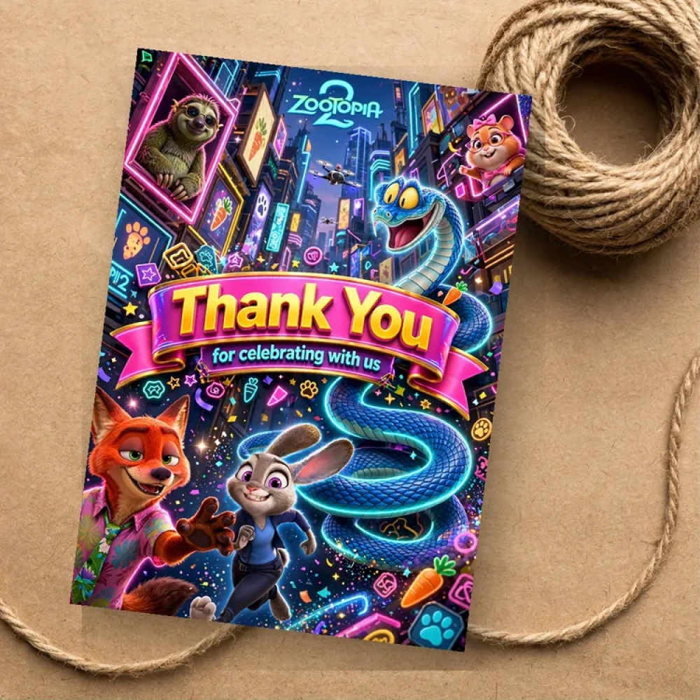 Zootopia Theme Thank You Cards Birthday Party Supplies (PACK OF 30) - 280 GSM Matte Fine-Art Cardstock (2.5 x 3.5 Inch)