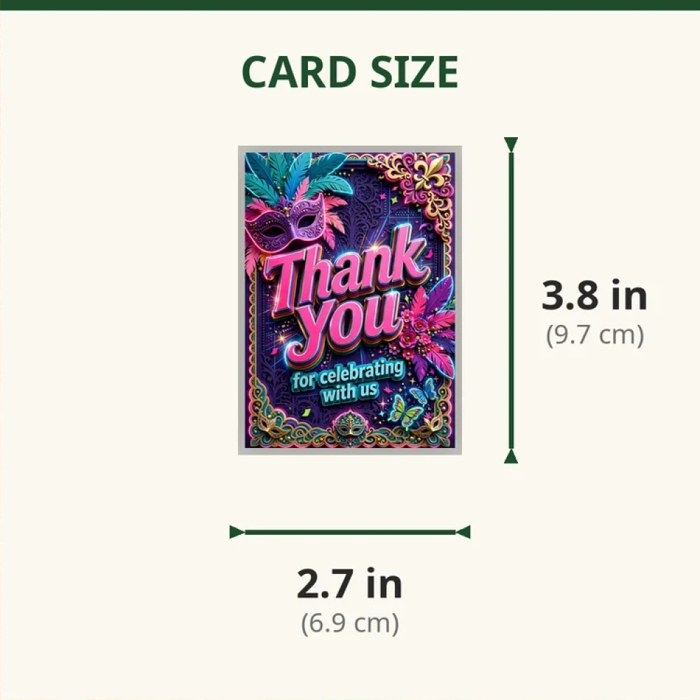 Masquerade Theme Thank You Cards Birthday Party Supplies (PACK OF 30) - 280 GSM Matte Fine-Art Cardstock (2.5 x 3.5 Inch) - Premium Party Decor Supply by Party Decor Mall - View 2