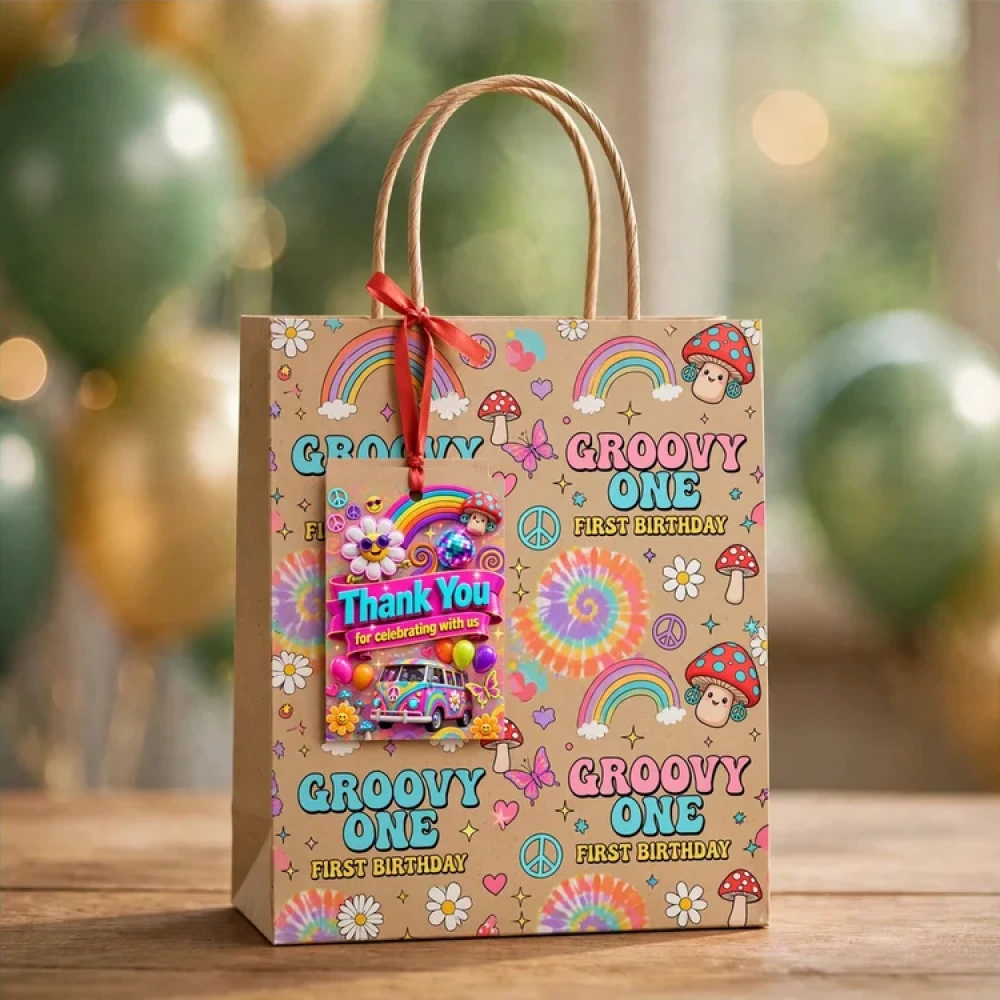 Groovy One Theme Thank You Cards Birthday Party Supplies (PACK OF 30) - 280 GSM Matte Fine-Art Cardstock (2.5 x 3.5 Inch) - Premium Party Decor Supply by Party Decor Mall - View 4