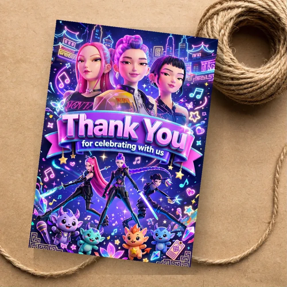 Kpop Demon Hunters Theme Thank You Cards Birthday Party Supplies (PACK OF 30) - 280 GSM Matte Fine-Art Cardstock (2.5 x 3.5 Inch)