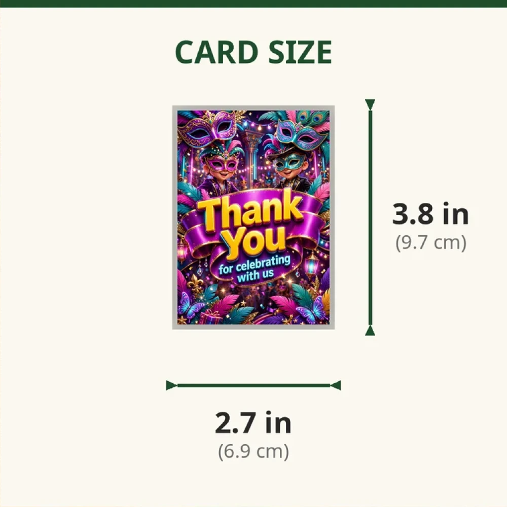 Masquerade Theme Thank You Cards Birthday Party Supplies (PACK OF 30) - 280 GSM Matte Fine-Art Cardstock (2.5 x 3.5 Inch) - Premium Party Decor Supply by Party Decor Mall - View 2