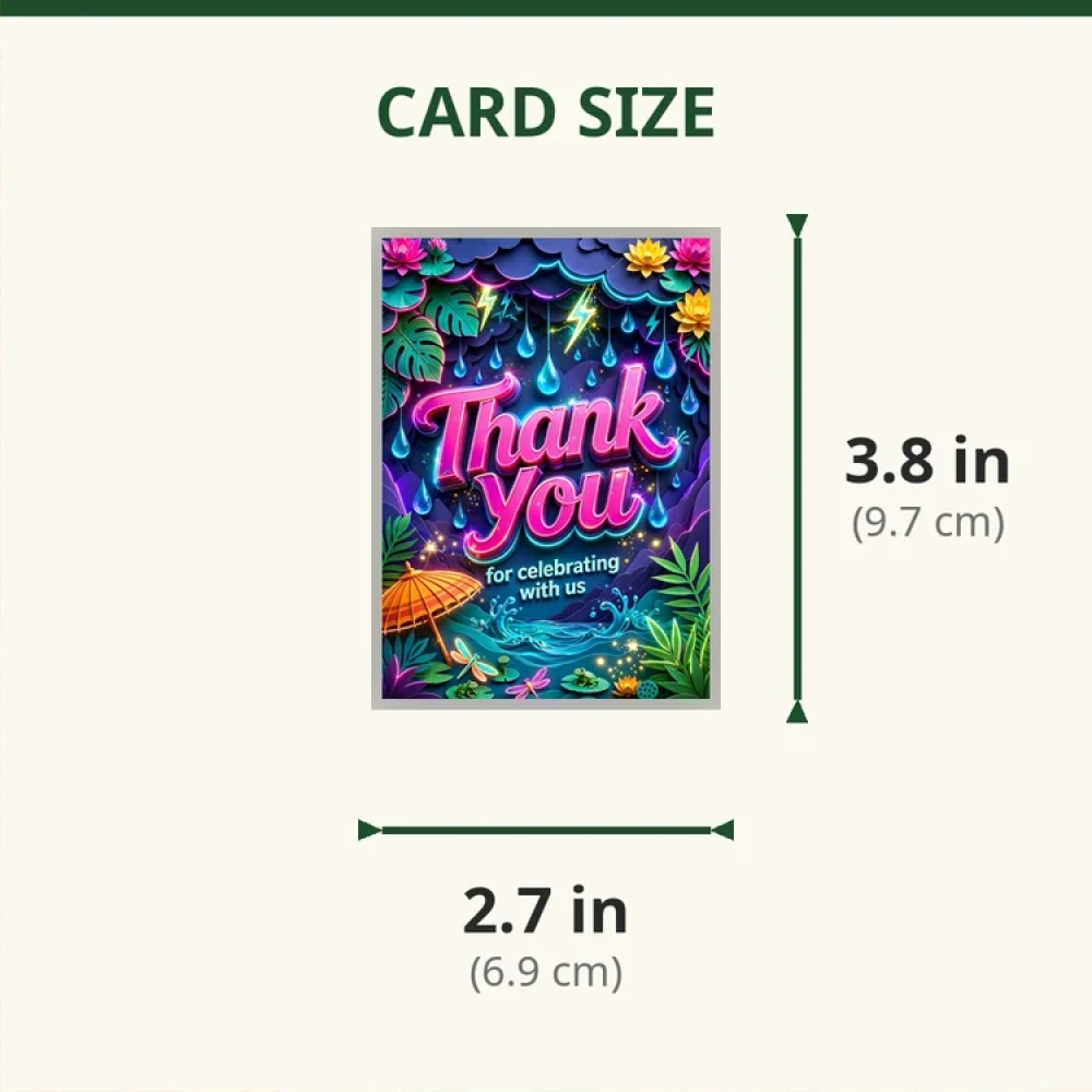 Monsoon Theme Thank You Cards Birthday Party Supplies (PACK OF 30) - 280 GSM Matte Fine-Art Cardstock (2.5 x 3.5 Inch) - Premium Party Decor Supply by Party Decor Mall - View 2