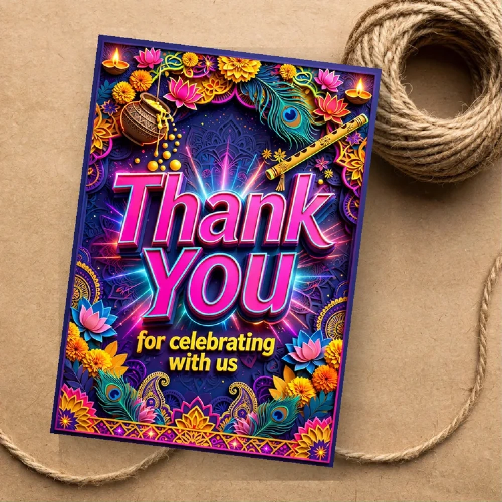 Janmashtami Theme Thank You Cards Birthday Party Supplies (PACK OF 30) - 280 GSM Matte Fine-Art Cardstock (2.5 x 3.5 Inch) - Premium Party Decor Supply by Party Decor Mall - View 1