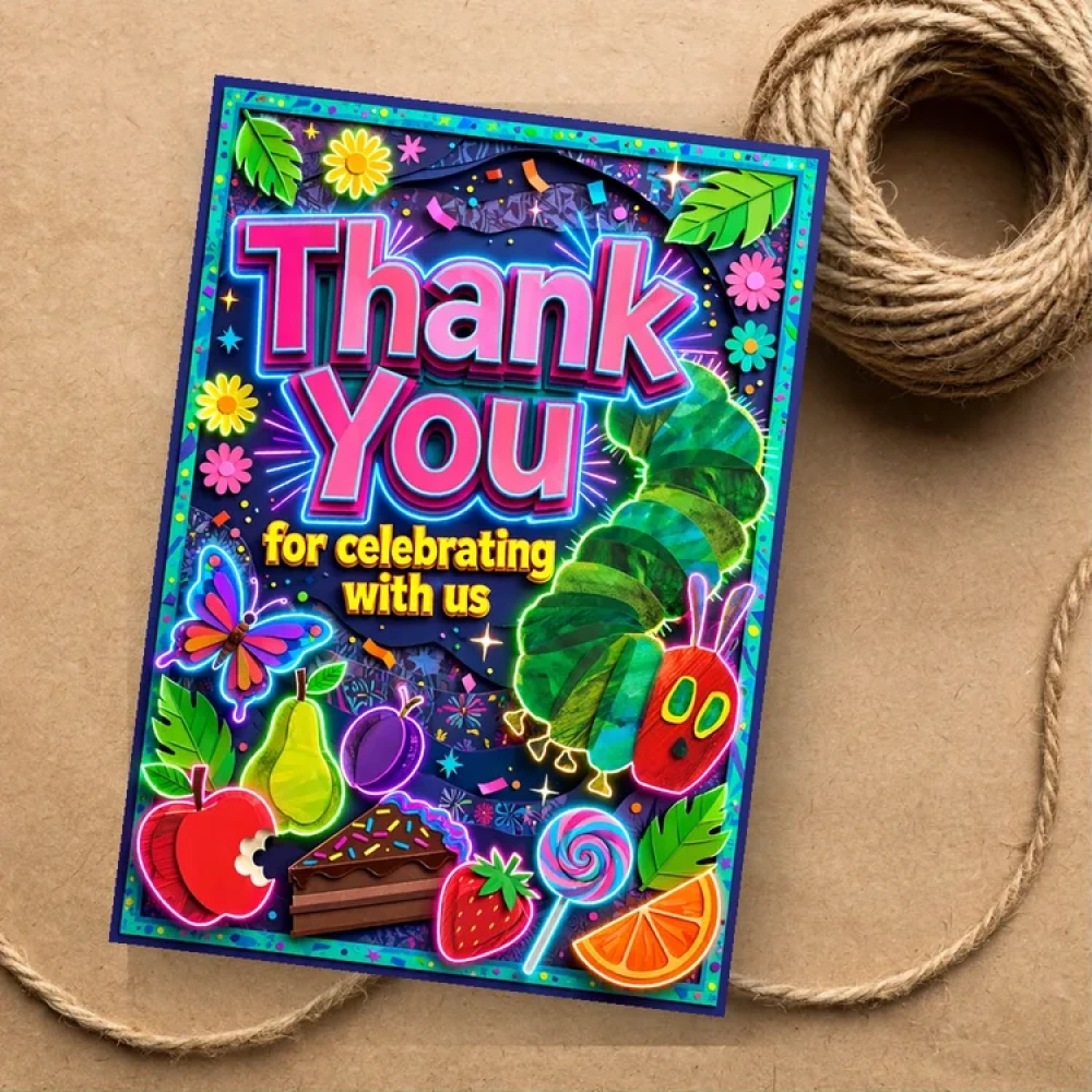 Hungry Caterpillar Theme Thank You Cards Birthday Party Supplies (PACK OF 30) - 280 GSM Matte Fine-Art Cardstock (2.5 x 3.5 Inch) - Premium Party Decor Supply by Party Decor Mall - View 1