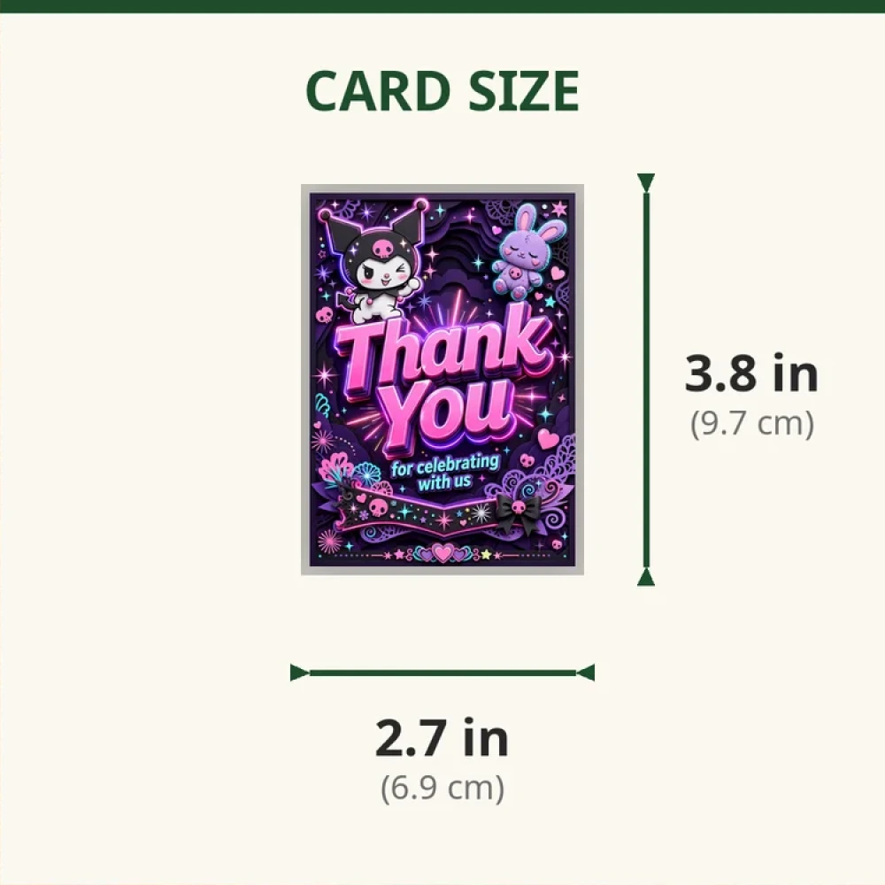 Kuromi Theme Thank You Cards Birthday Party Supplies (PACK OF 30) - 280 GSM Matte Fine-Art Cardstock (2.5 x 3.5 Inch) - Premium Party Decor Supply by Party Decor Mall - View 2