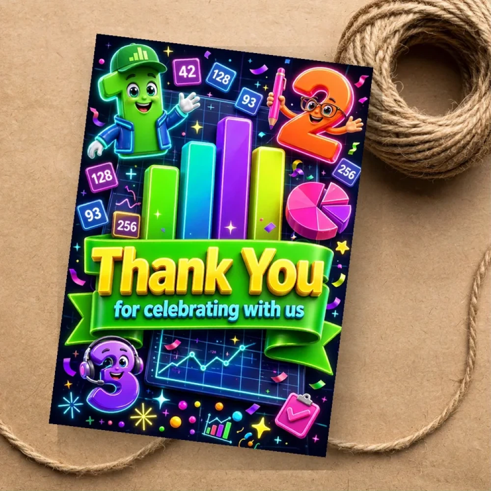 Numbers Theme Thank You Cards Birthday Party Supplies (PACK OF 30) - 280 GSM Matte Fine-Art Cardstock (2.5 x 3.5 Inch) - Premium Party Decor Supply by Party Decor Mall - View 1