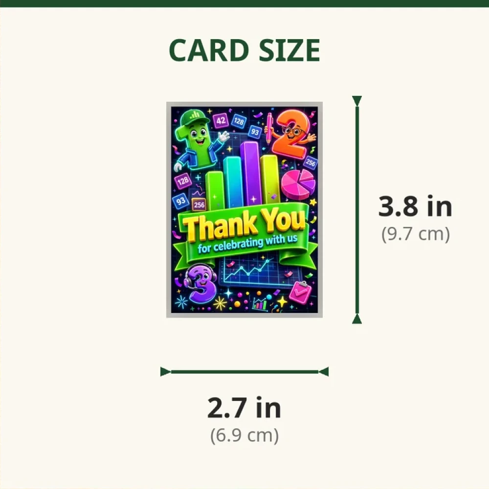 Numbers Theme Thank You Cards Birthday Party Supplies (PACK OF 30) - 280 GSM Matte Fine-Art Cardstock (2.5 x 3.5 Inch) - Premium Party Decor Supply by Party Decor Mall - View 2