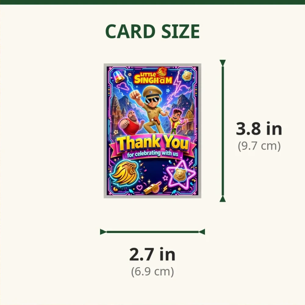 Little Singham Theme Thank You Cards Birthday Party Supplies (PACK OF 30) - 280 GSM Matte Fine-Art Cardstock (2.5 x 3.5 Inch) - Premium Party Decor Supply by Party Decor Mall - View 2
