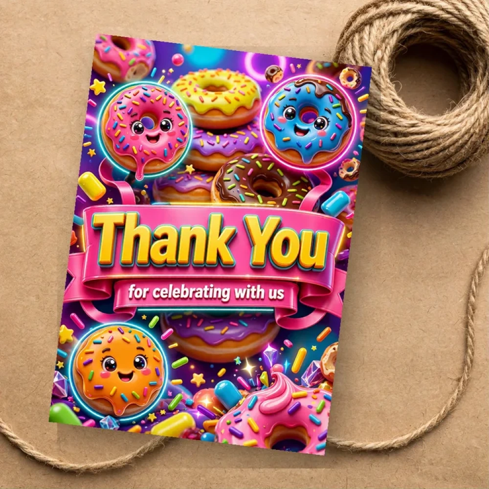 Donut Theme Thank You Cards Birthday Party Supplies (PACK OF 30) - 280 GSM Matte Fine-Art Cardstock (2.5 x 3.5 Inch) - Premium Party Decor Supply by Party Decor Mall - View 1