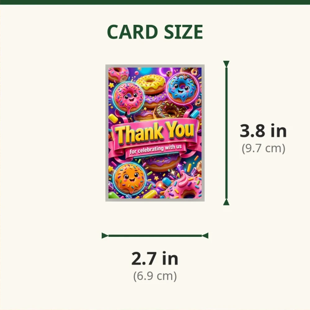 Donut Theme Thank You Cards Birthday Party Supplies (PACK OF 30) - 280 GSM Matte Fine-Art Cardstock (2.5 x 3.5 Inch) - Premium Party Decor Supply by Party Decor Mall - View 2