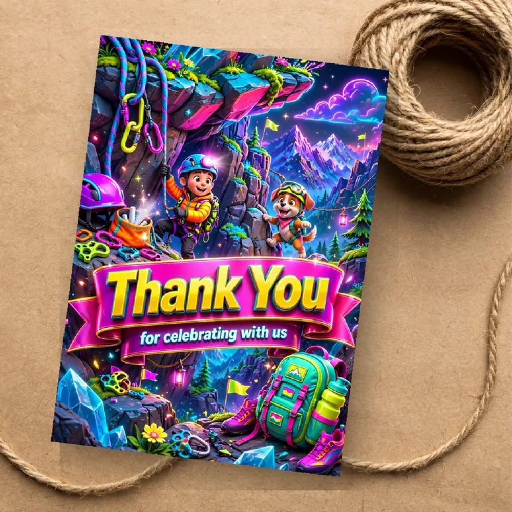Climbing Theme Thank You Cards Birthday Party Supplies (PACK OF 30) - 280 GSM Matte Fine-Art Cardstock (2.5 x 3.5 Inch) - Premium Party Decor Supply by Party Decor Mall - View 1