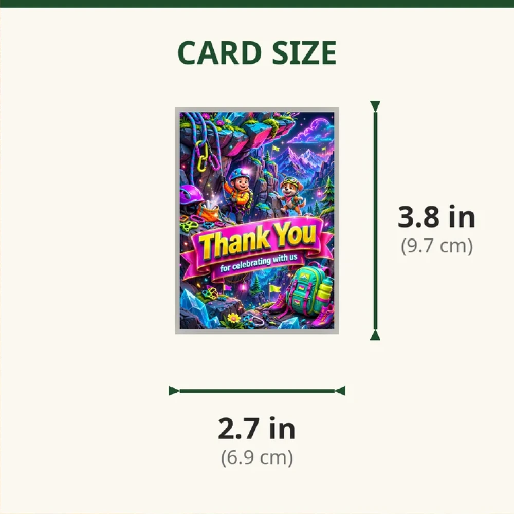 Climbing Theme Thank You Cards Birthday Party Supplies (PACK OF 30) - 280 GSM Matte Fine-Art Cardstock (2.5 x 3.5 Inch) - Premium Party Decor Supply by Party Decor Mall - View 2