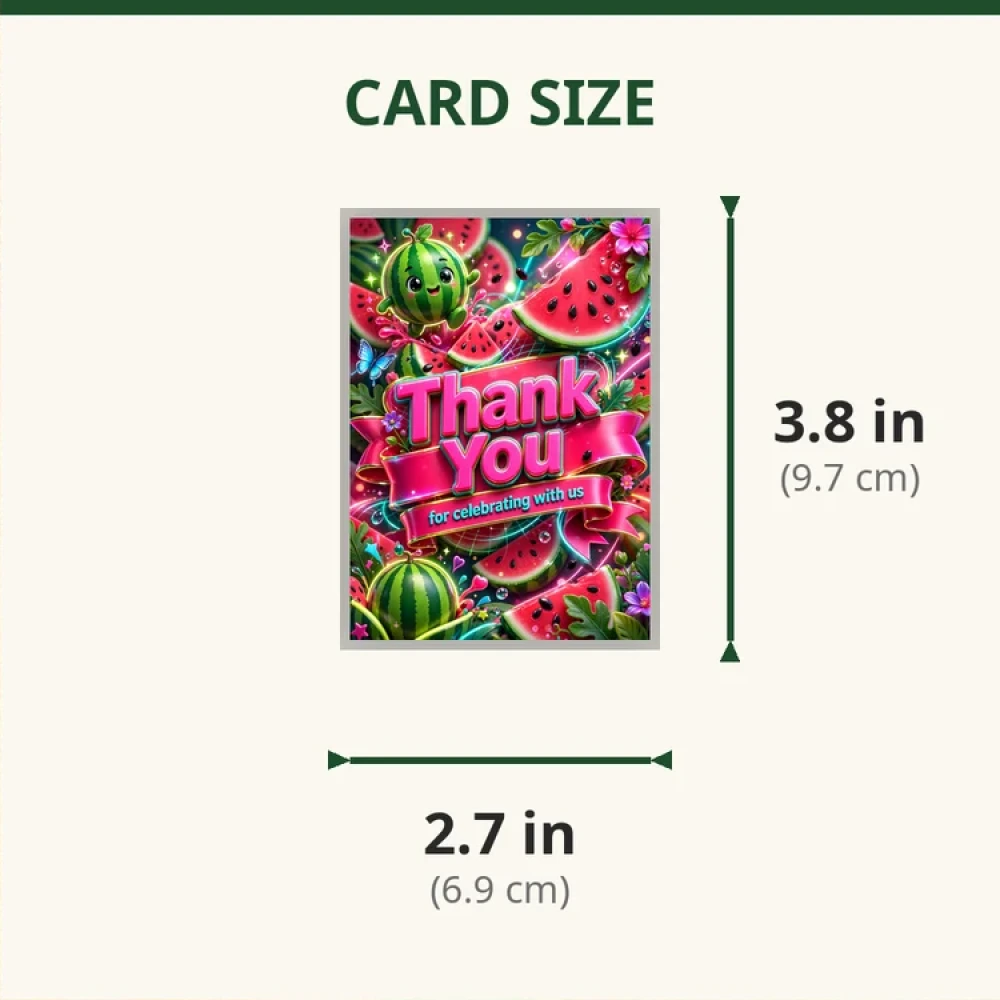 Watermelon Theme Thank You Cards Birthday Party Supplies (PACK OF 30) - 280 GSM Matte Fine-Art Cardstock (2.5 x 3.5 Inch) - Premium Party Decor Supply by Party Decor Mall - View 2
